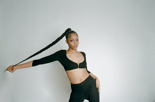 Ruched Zip Front Crop Top – Black