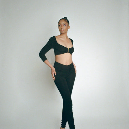 Ruched High Waisted Trousers – Black