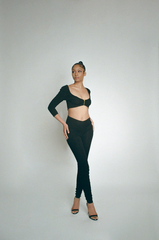 Ruched High Waisted Trousers – Black